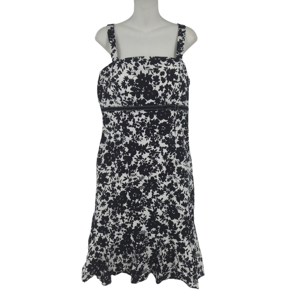 R&K Originals Floral Dress 14 Black White Sleeveless Knee Length Casual Classic
